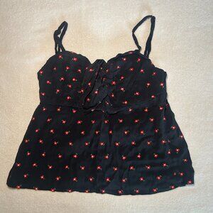 RARE John Galt Red and Black Floral Tie Front Babydoll Tank Top